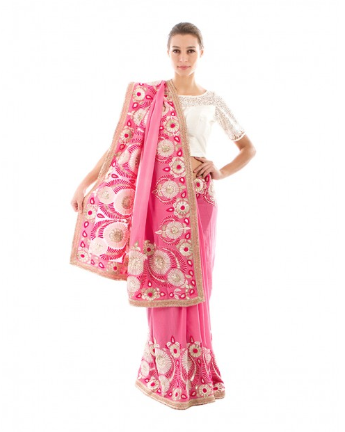 Georgette Floral Motif Sari Diwali Fashion: What to Wear to The Festival of Lights