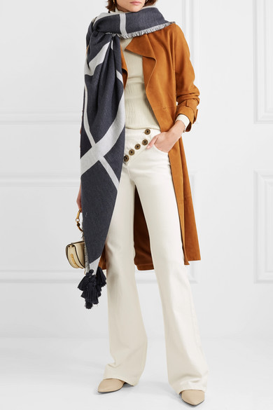 Chloe Pom Pom Frayed Wool, Silk, and Cashmere-blend Scarf Oversized Scarves to Rock This Winter