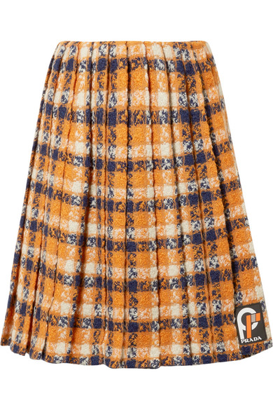 Prada Pleated Checked Wool-tweed Skirt Thanksgiving Party Attire That is Sure to Wow