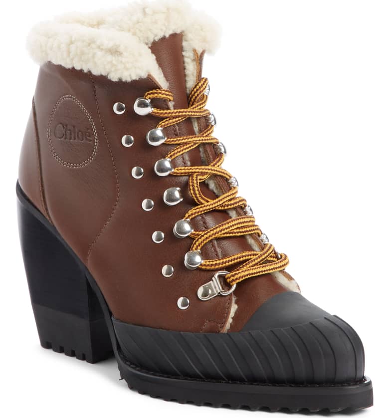 Chloé Rylee Genuine Shearling Lined Hiking Boot Designer Boots Perfect for Winter