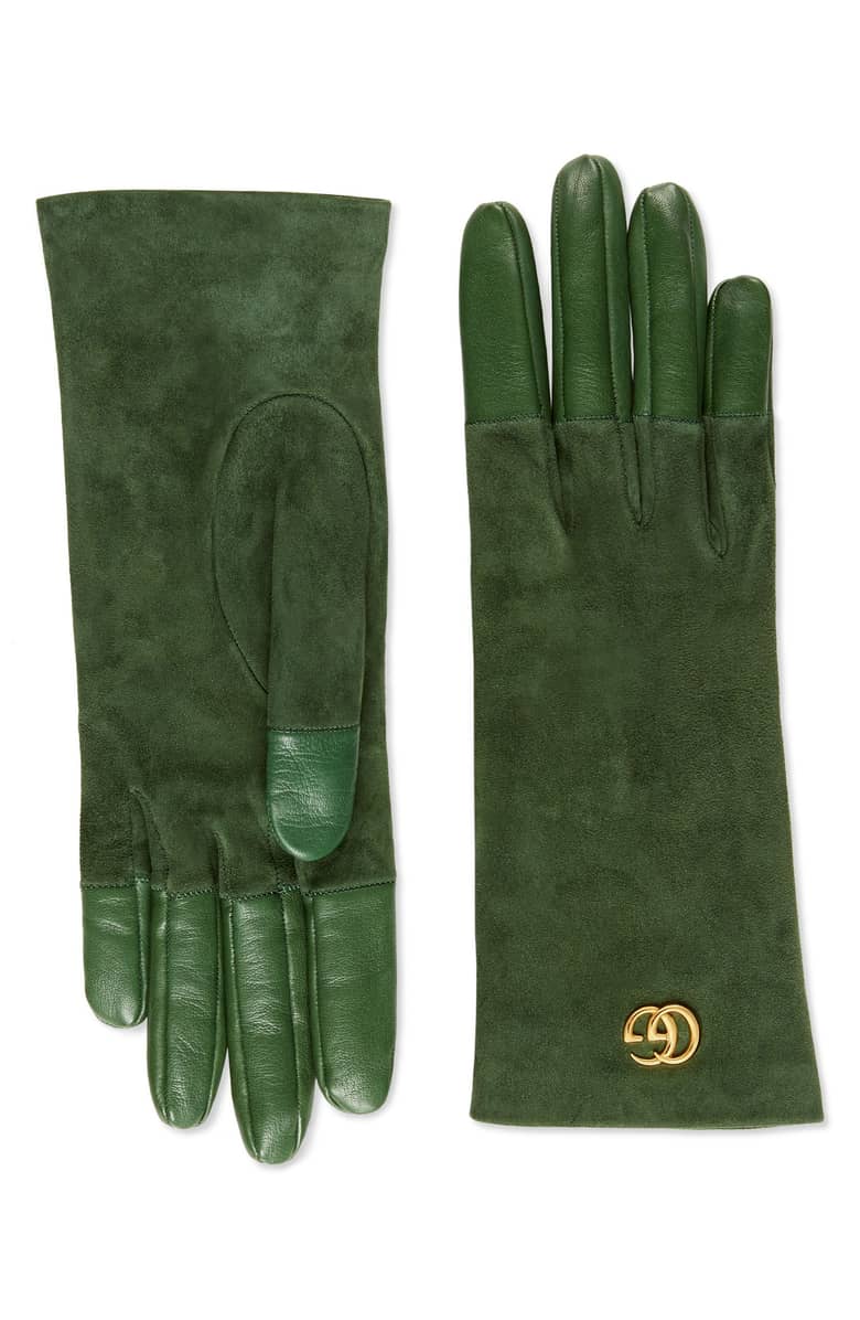 Colorful Chic Gloves for Winter Green Suede Gucci Gloves