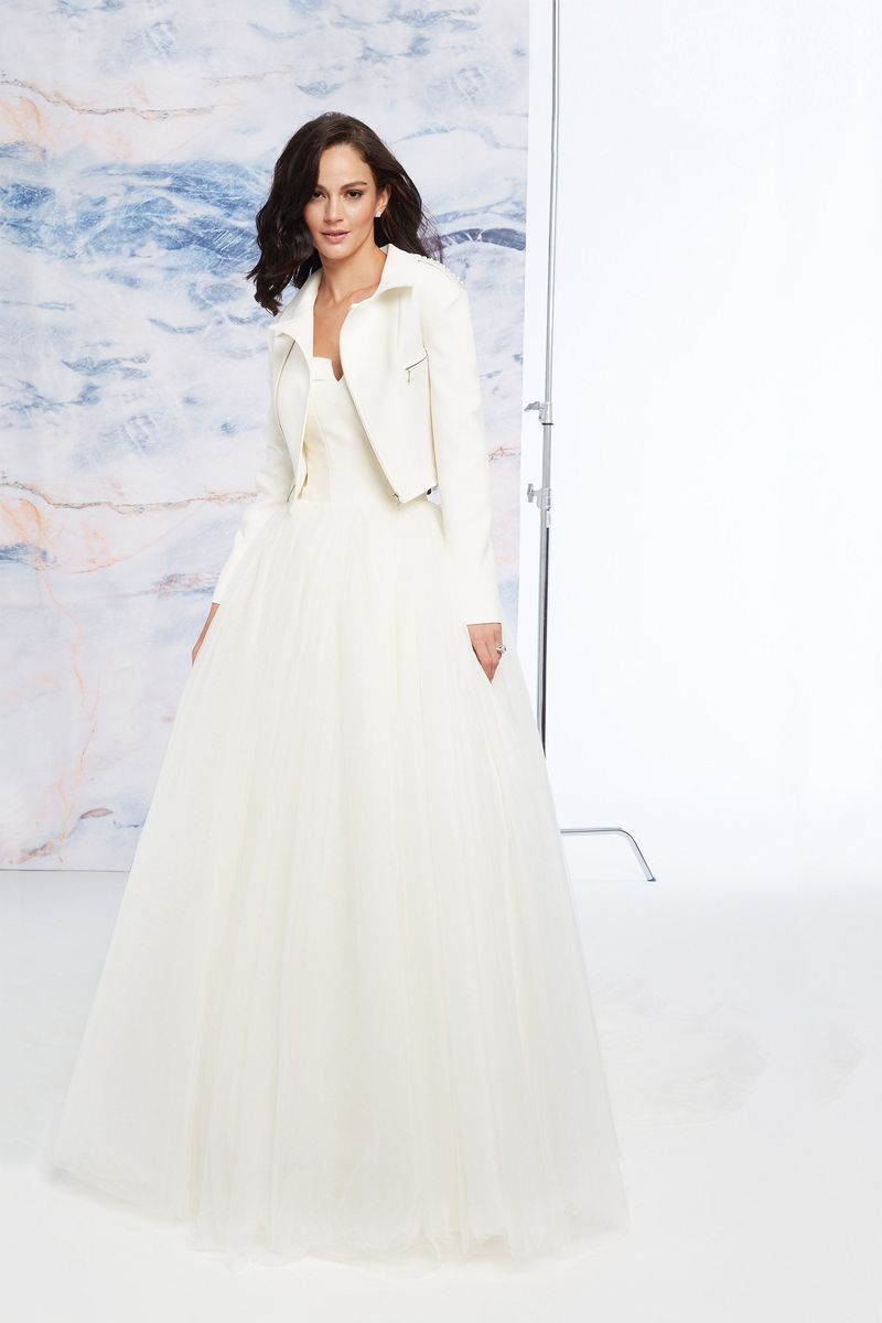 Clean Satin Ball Gown with Tulle Skirt and Moto Jacket Luxury Wedding Dresses: The Best Options for Your Big Day